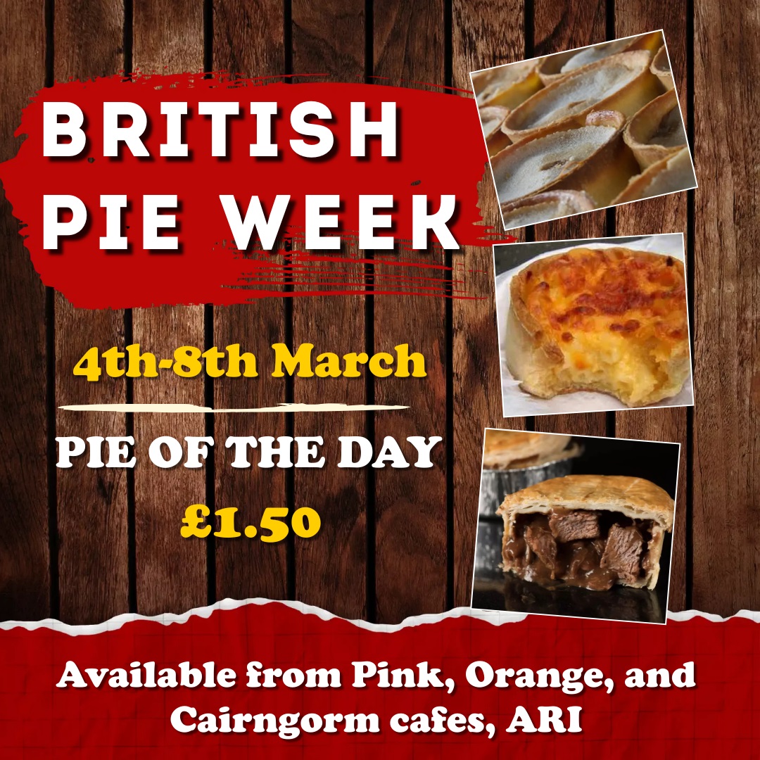 NHS Grampian (@nhsgrampian) on Twitter photo π₯§ ARI #BritishPieWeek Special Menu
π₯ ARI Cairngorm, Orange, & Pink Zone Cafes
ποΈ 4th - 8th March 2024
βοΈ 11.30am - 2pm
π§βπ€βπ§ Open to all π₯§ ARI #BritishPieWeek Special Menu
π₯ ARI Cairngorm, Orange, & Pink Zone Cafes
ποΈ 4th - 8th March 2024
βοΈ 11.30am - 2pm
π§βπ€βπ§ Open to all