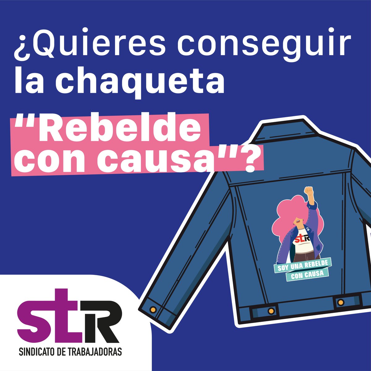 STR_Sindicato's tweet photo. 🎉 ¿Quieres conseguir la chaqueta "Rebelde con causa"? 🧥✨
Juega ahora: https://t.co/ABCALiTUwv
Participa en nuestro trivial de las rebeldes 📚💡 y alcanza la cima 🏆 del ranking para ser la ganadora o el ganador. ¿Estás listo para el desafío? 🕹️🚀