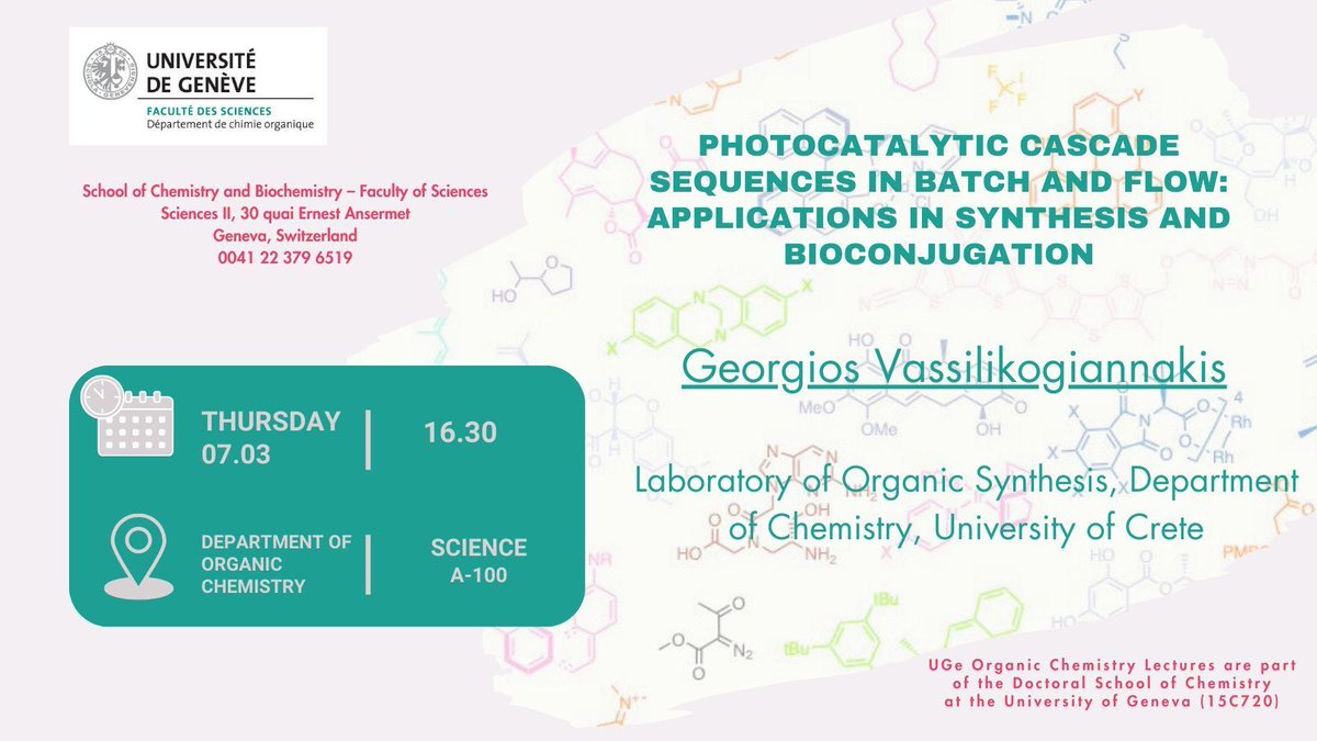 Join us on 07.03.2024 for a talk by Professor Vassilikogiannakis. The topic of discussion will be Photocatalytic Cascade Sequences in both Batch and Flow settings, with a focus on their applications in Synthesis and Bioconjugation.