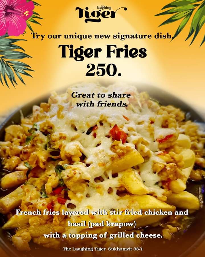 LaughingTigerBK's tweet photo. π
Have you tried our new signature dish yet?
π― Tiger Fries π
A fusion feast with crispy French fries, stir-fried chicken & basil, topped with grilled cheese π§
Only 250 baht.
π Sukhumvit 33/1
π BTS Phrom Phong
#TigerFries #FusionDelight #Bangkok https://t.co/n4ZMwtAXsX