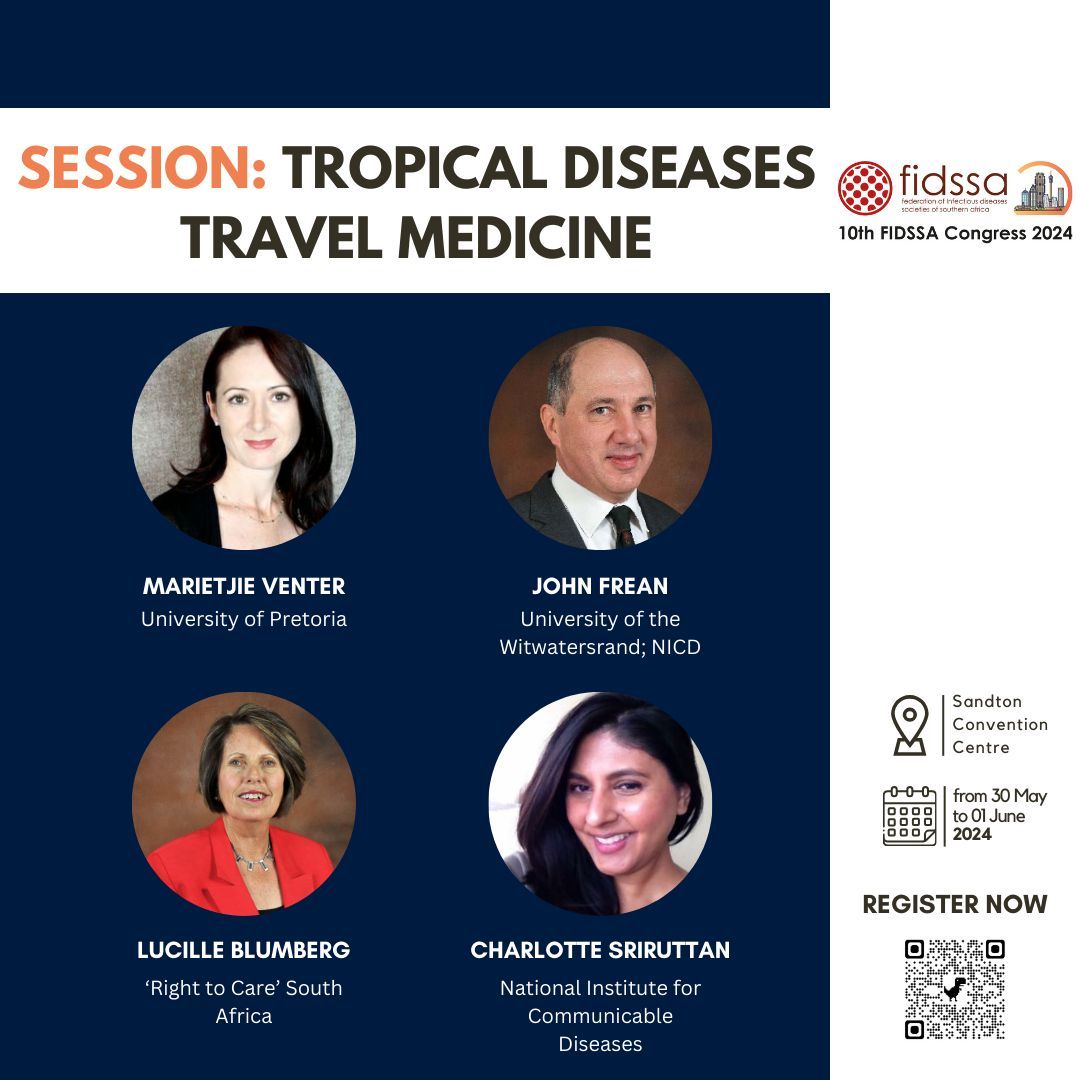 🌴 'Tropical Diseases and Travel Medicine' with Lucille Blumberg, John Frean, @ID_pathology, @MarietjieV100. Prasitology, malaria, arboviral diseases and much much more! This is one of the most anticipated #FIDSSA2024 sessions each year. Don't miss it! buff.ly/3PrtZAH