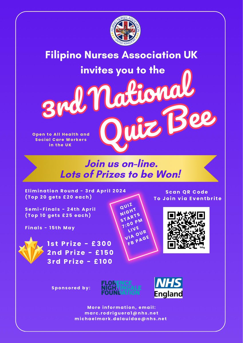 One month to go before our Quiz Night! Open to all who work in health and social care regardless of ethnicity. 1st prize, £300. Competition rules apply, see poster below and link on comments. Join us now! @FNightingaleF @NHSEngland #HealthandWellBeing