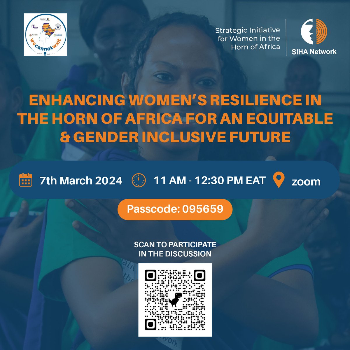 🗓️ Mark your calendars for March 7th to be a part of an enlightening panel discussion organised by the We Cannot Wait Consortium (<a href="/wecannotwait/">‘We Cannot Wait’ Movement</a>)!

🕚 Time: 11 AM - 12:30 PM EAT
📍 Zoom, via this link: 
us02web.zoom.us/j/85942805182?…
🔑 Passcode: 095659

During the meeting, the