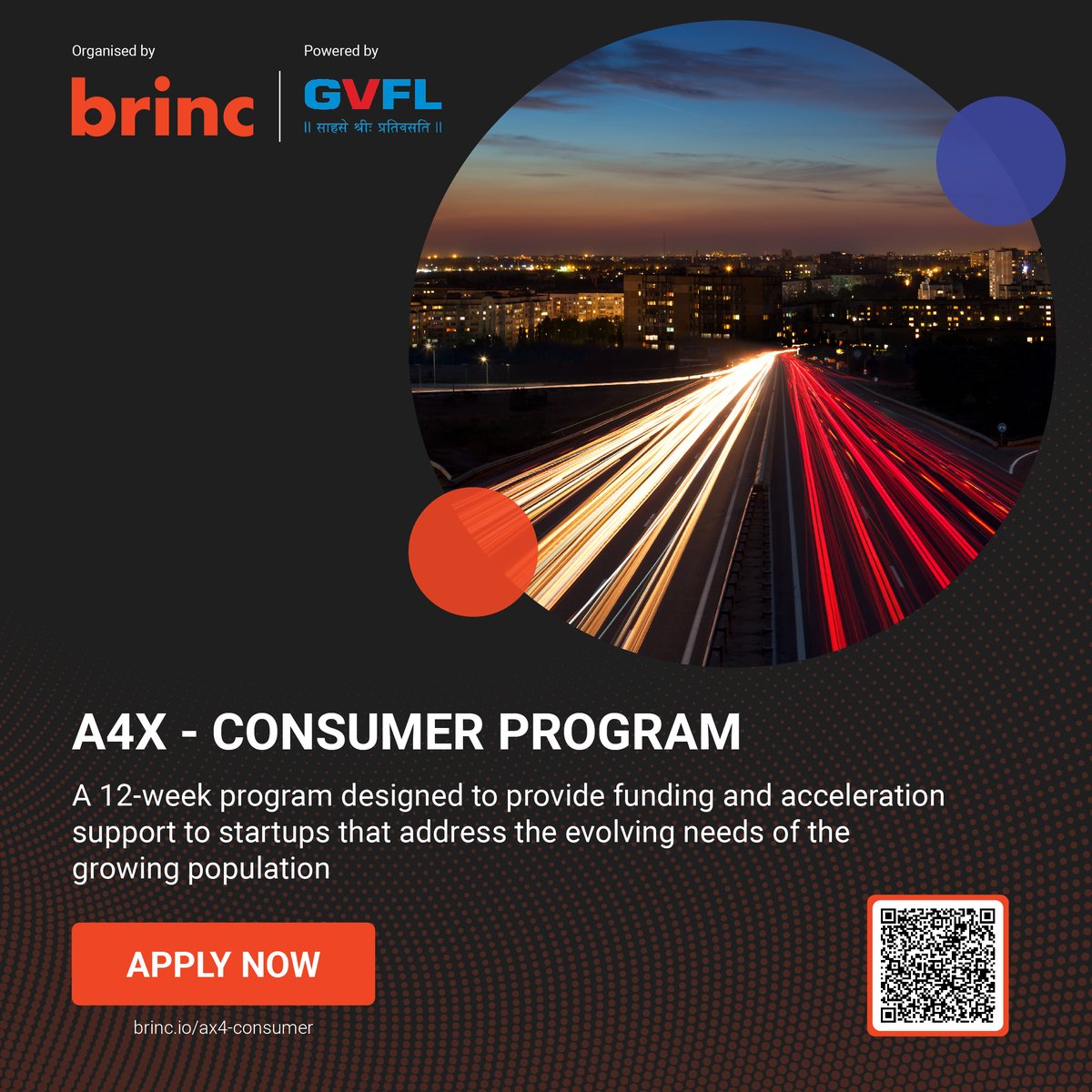Applications for the Brinc x GVFL A4X Accelerator program are open! GVFL is to invest between INR 1.5 crore to 2 crore in each startup. Microsoft for Startups, our technology program partner, will provide credits and services valued at up to US$350,000.