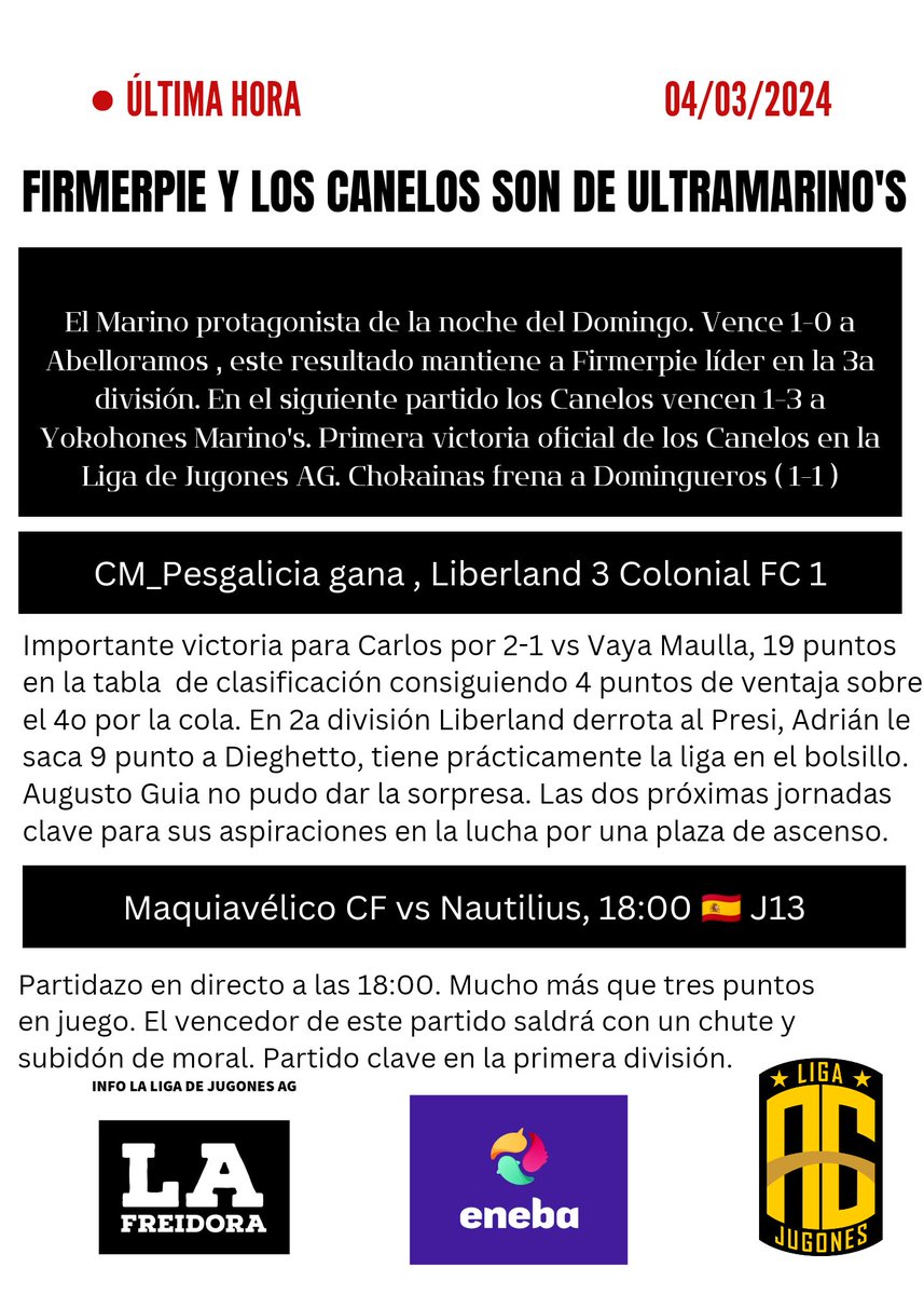 La portada del Lunes en la Freidora News #Efootball2024 @LigaefootballAG 🎮 Xbox
<a href="/adrianruizfz/">Adrián Ruiz</a> <a href="/FIRMERPIE/">FIRMERPIE</a> <a href="/rodrigoarana100/">Rodrigo</a> <a href="/cm_pesgalicia/">CM_PESGALICIA</a> <a href="/maestricode/">雯雯❤天津-(外卖|兼职|核酸)西青,津南区,津南,北辰区,北辰</a> <a href="/cm_pesgalicia/">CM_PESGALICIA</a> <a href="/jitotorrejon/">Juanjo</a> <a href="/josueiba05/">Josu</a> <a href="/VictorAbog18/">Victor Orellana ⚖️</a>