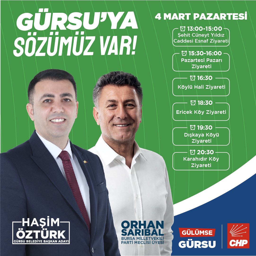 04.03.2024 Pazartesi günü programımız.
#gürsuyasözümüzvar
