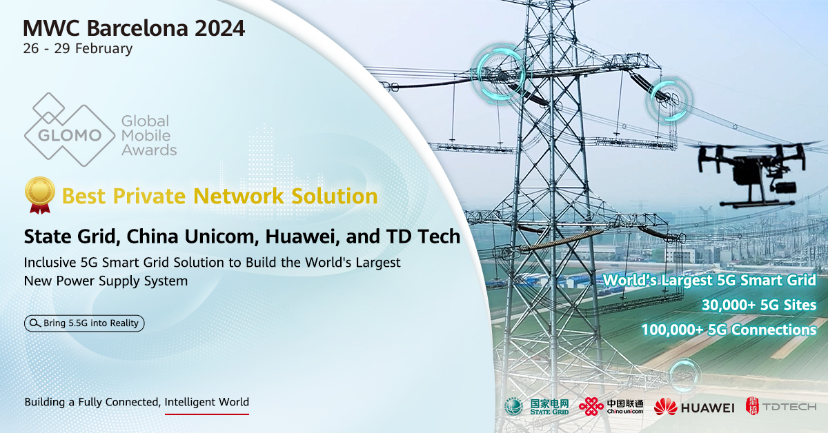 #Huawei is proud to be recognized alongside State Grid, China Unicom, and TD Tech at the GSMA #GLOMOAwards for 'Best Private Network Solution' at #MWC24, celebrating strides in enhancing power grids with advanced #5G technology. Find out more: tinyurl.com/yuceskc5 #Huawei…