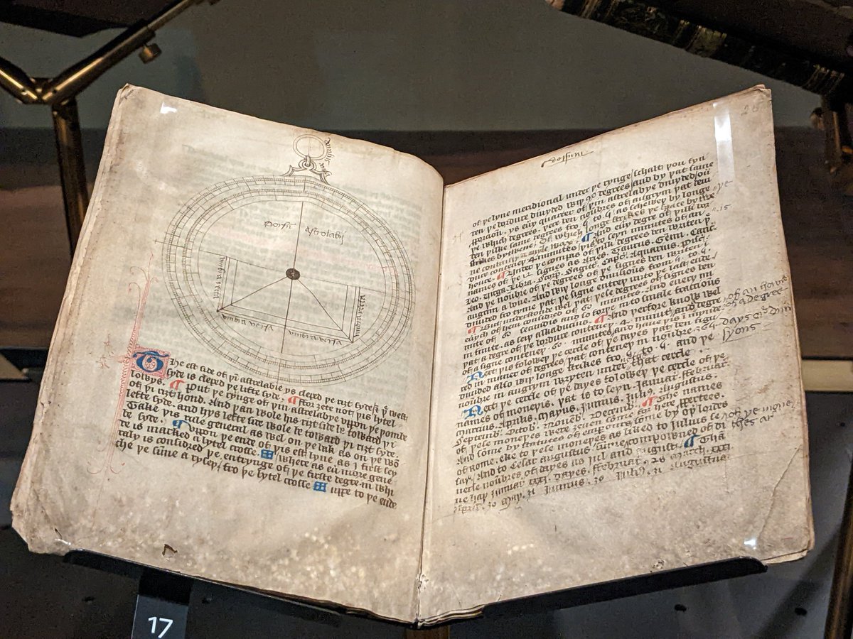 The Treatise on the Astrolobe, translated by Chaucer from Latin to English for his son Lewis. The original Latin text was a translation from an Arabic text written by a Persian Jewish scholar. 
#MedievalMonday #manuscriptmonday