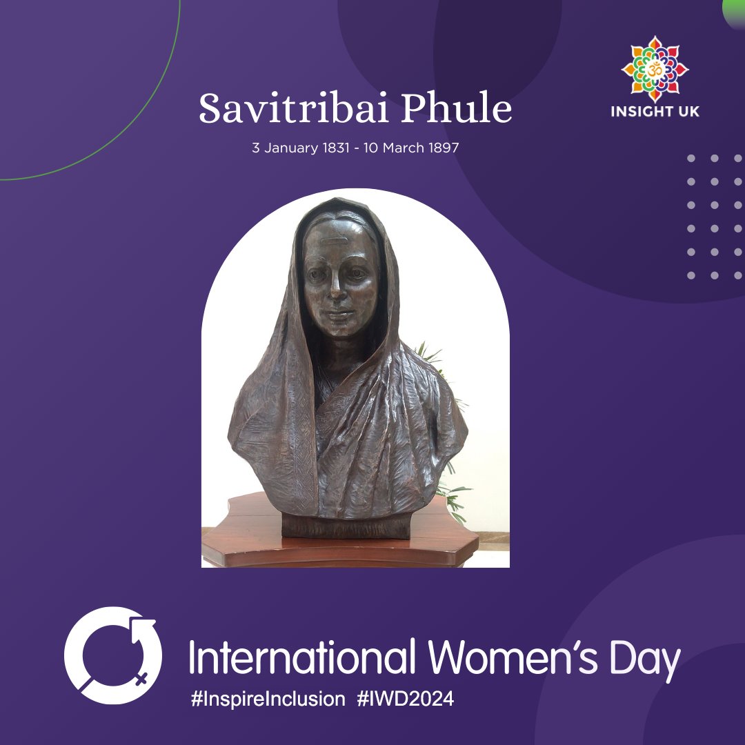 INSIGHTUK2's tweet photo. To celebrate International Women's Day this coming Friday, we highlight the lives of some exceptional women from Bharat.

🇮🇳 Savitribai Phule, born in 1831, was a amazing personality in 19th-century Bharat. 

👍🏿 Alongside her husband, Jyotirao Phule, she pioneered women's education, establishing India's first school for girls in Pune in 1848.

👏🏼 Savitribai faced immense societal backlash but remained undeterred. She advocated for widows' rights, launched a shelter for abused women, and founded a care center for pregnant rape victims.

💪🏿 Her efforts opened doors for women in education and social reform. Savitribai's legacy remains profound, exemplifying resilience and determination in the face of adversity, her work forming the bedrock for women's development in India.

#IWD2024 #savitribaiphule #education