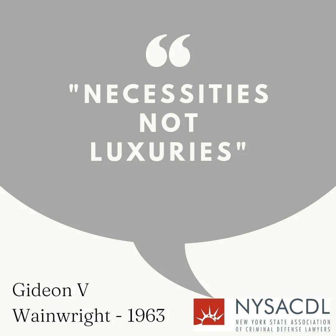 On the 61st anniversary of #Gideon, & every day, NYSACDL remains committed to ensuring those accused of a crime have access to counsel. We fight for proper funding of NY's indigent defense offices & against efforts to harm that funding. 

TY to all Public Defenders everywhere!