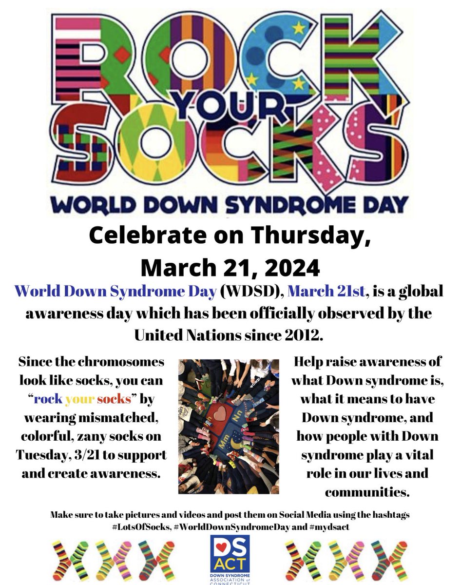 On Thursday 3/21 we ask all of the HMS community to Rock Your Socks to show your support for World Down Syndrome day. Put on those colorful, mismatched, zany socks!!  Let’s see what you can do!

#rockyoursocks #worlddownsyndromeday #hmspto