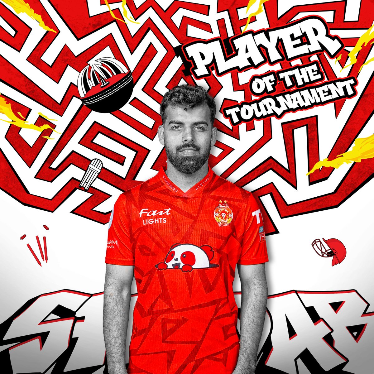 IsbUnited's tweet photo. 🦁 @76Shadabkhan: The Player Of The Tournament!

A visionary leader and the ultimate impact player! First Pakistani to score 300+ runs and take 10+ wickets in a single @thePSLt20 edition.

Congratulations skipper. 🫡

#MSvIU #HBLPSLFinal #HBLPSL9 #RedHotChampions https://t.co/c3ljUE0M4w
