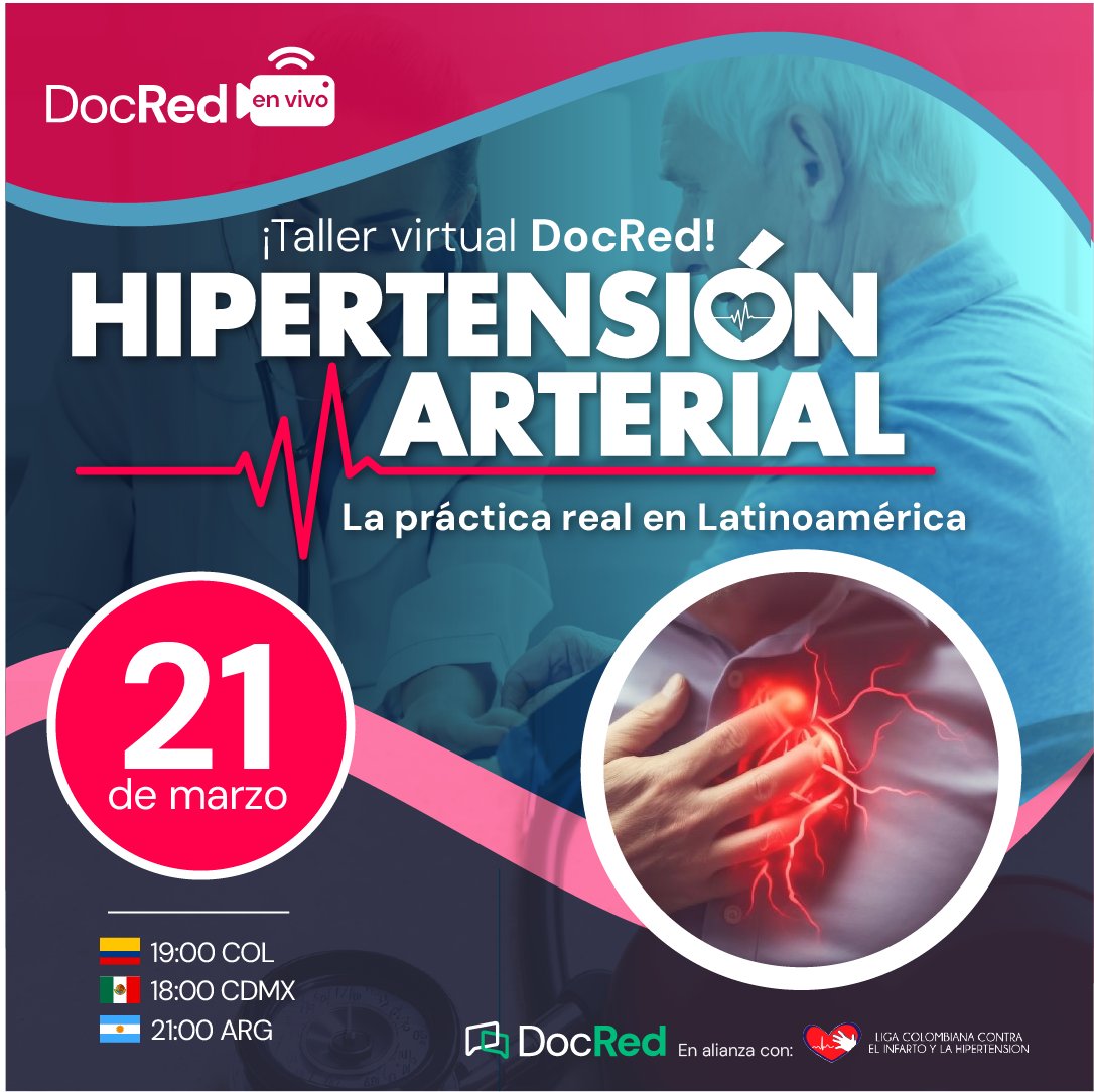 Docredlatam's tweet photo. 💥 ¡Semana de taller virtual DocRed! 💥

Separe su cupo en este #DocRedEnVivo y explore las últimas recomendaciones y estrategias para el diagnóstico y tratamiento de la hipertensión arterial en nuestra región. 🫀

👉 https://t.co/9cTl7S9oFP.

#DocRed #OMS #HTA #hipertension https://t.co/x1042L1fUo