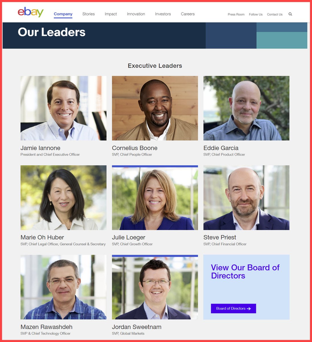 📢 CONFIRMED: $EBAY has still not answered requests for comment about ex-Chief Business Strategy Officer Stefanie Jay's departure, but she was finally removed from #eBay's Our Leaders page on 3/18/2024. 👀 Will previous VP GM US Adam Ireland be stepping up to the plate next? 🤨