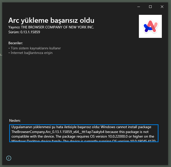 mstfdzdr's tweet image. macOS ile severek kullandığım @arcinternet, beta olarak Windows platformuna geldi. Bir hevesle kurayım dedim fakat şu süreçte min. Windows 11 desteği varmış. Sistemi güncellemek için bahane olacak bana :)