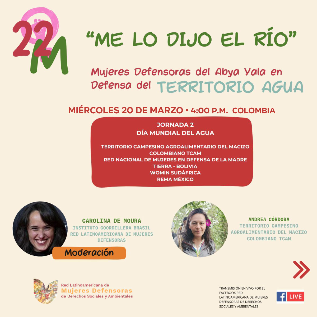 CensatAguaViva's tweet image. 🌍👩🏽‍🌾Nos unimos para escuchar las voces valientes de mujeres que luchan por el territorio y el agua. 👩‍🤝‍👩💪💧 
 🗓️20 de marzo | 🕒 4 PM – Colombia
 
Conéctate a través de la fanpage de @redlatmujeres  👉🏽 📡 bit.ly/43mTGb3

#DefensorasDelTerritorio