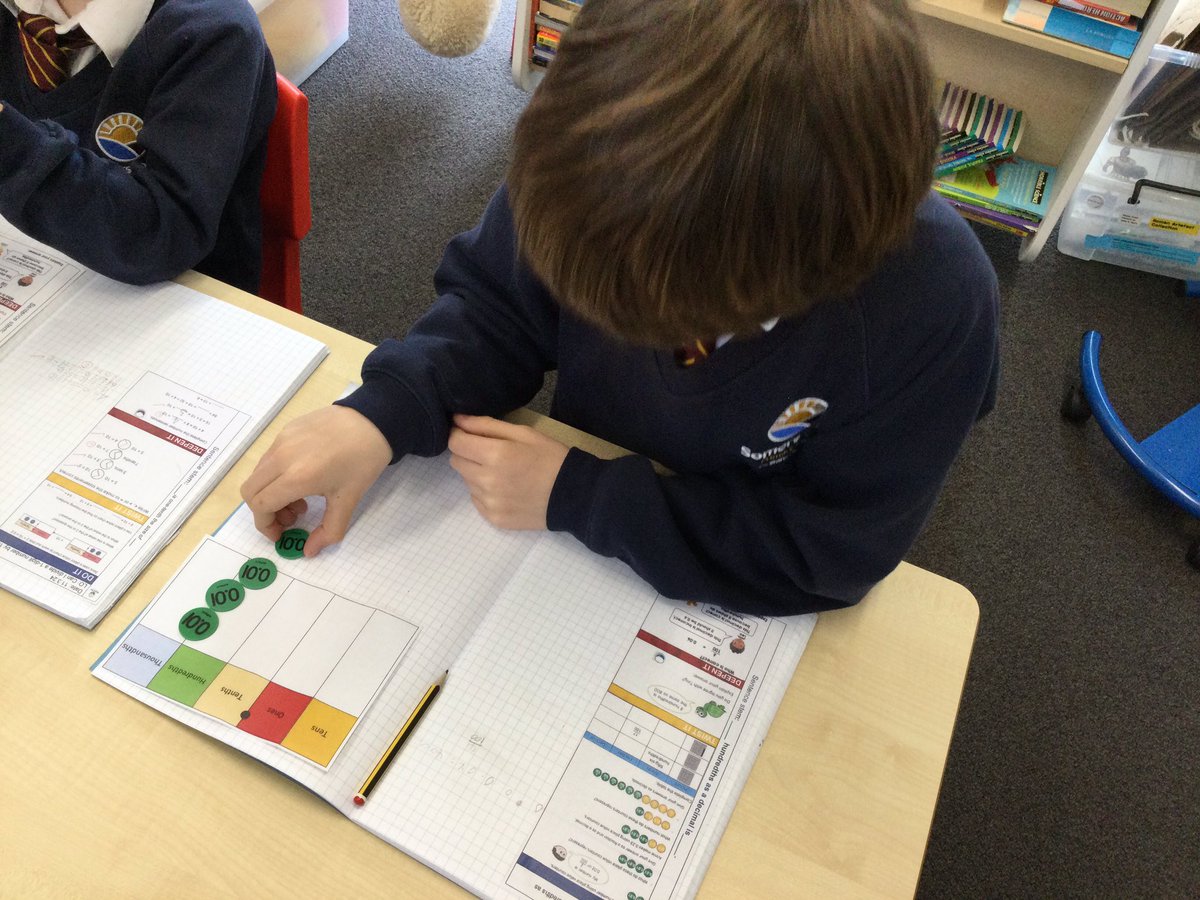 Working hard this morning to write hundredths as decimals.