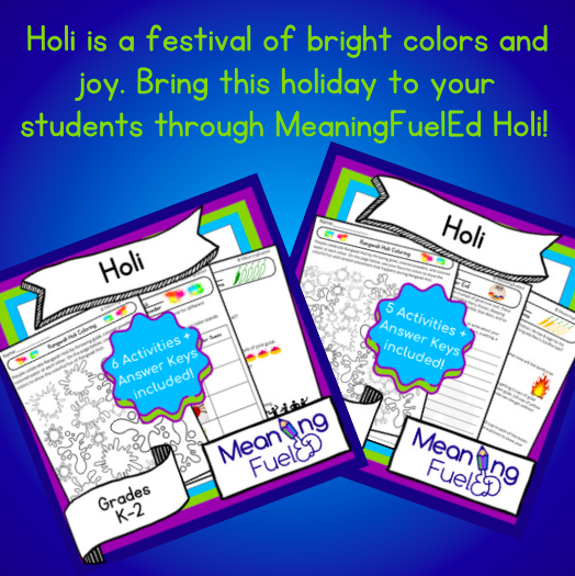MeaningFuelEd's tweet photo. Holi is March 25th! 

Visit us at https://t.co/03uDue9LkV to bring meaningfueled learning about holidays to your classrooms! https://t.co/VesjSgSIQl