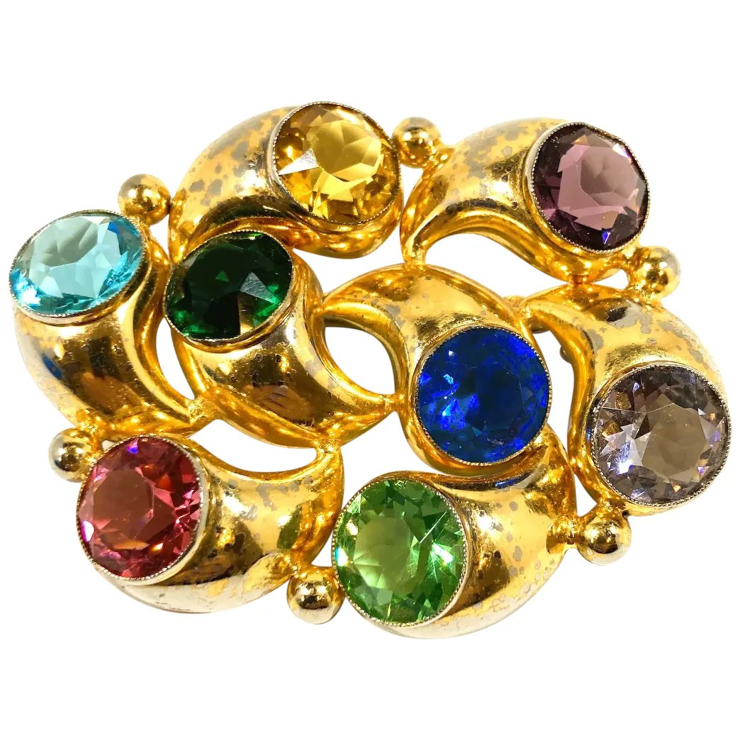 Dimensional Multi Colored Unfoiled Faceted Glass Stones Goldtone Metal Brooch #rubylane #vintage #retro #brooch #giftideas #jewelryaddict #vintagebeginshere #givevintage #mothersday2024 rubylane.com/item/136230-E1…