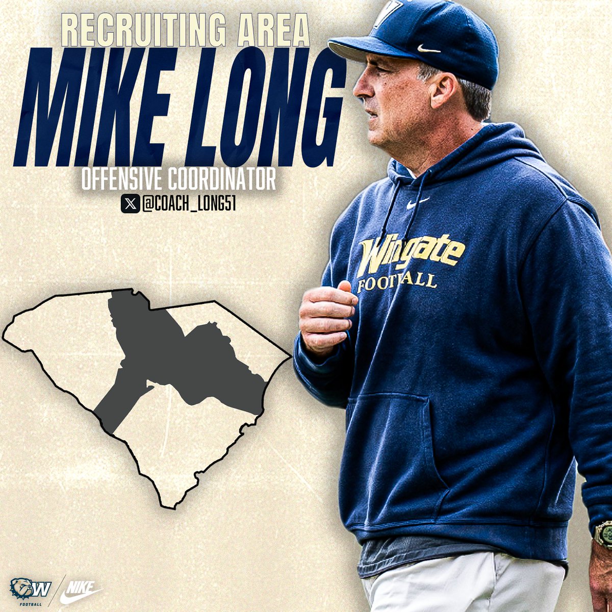 ‼️RECRUITING AREA‼️ Wingate's Offensive Coordinator, @Coach_Long51 is ready to find some future bulldogs! #OneDog