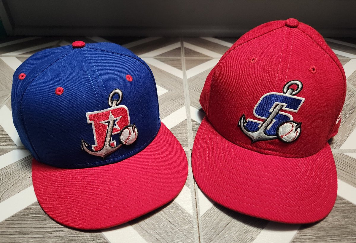 kelabration's tweet photo. Today's #capoftheday sees two from the @stocktonports. I bought the red one during my 2009 road trip when I saw them defeat the San Jose Giants 8-7 at Banner Island Park. The blue one was a Covid/#SaveMiLB purchase.  #HatTwitter https://t.co/Q6lINcNchG