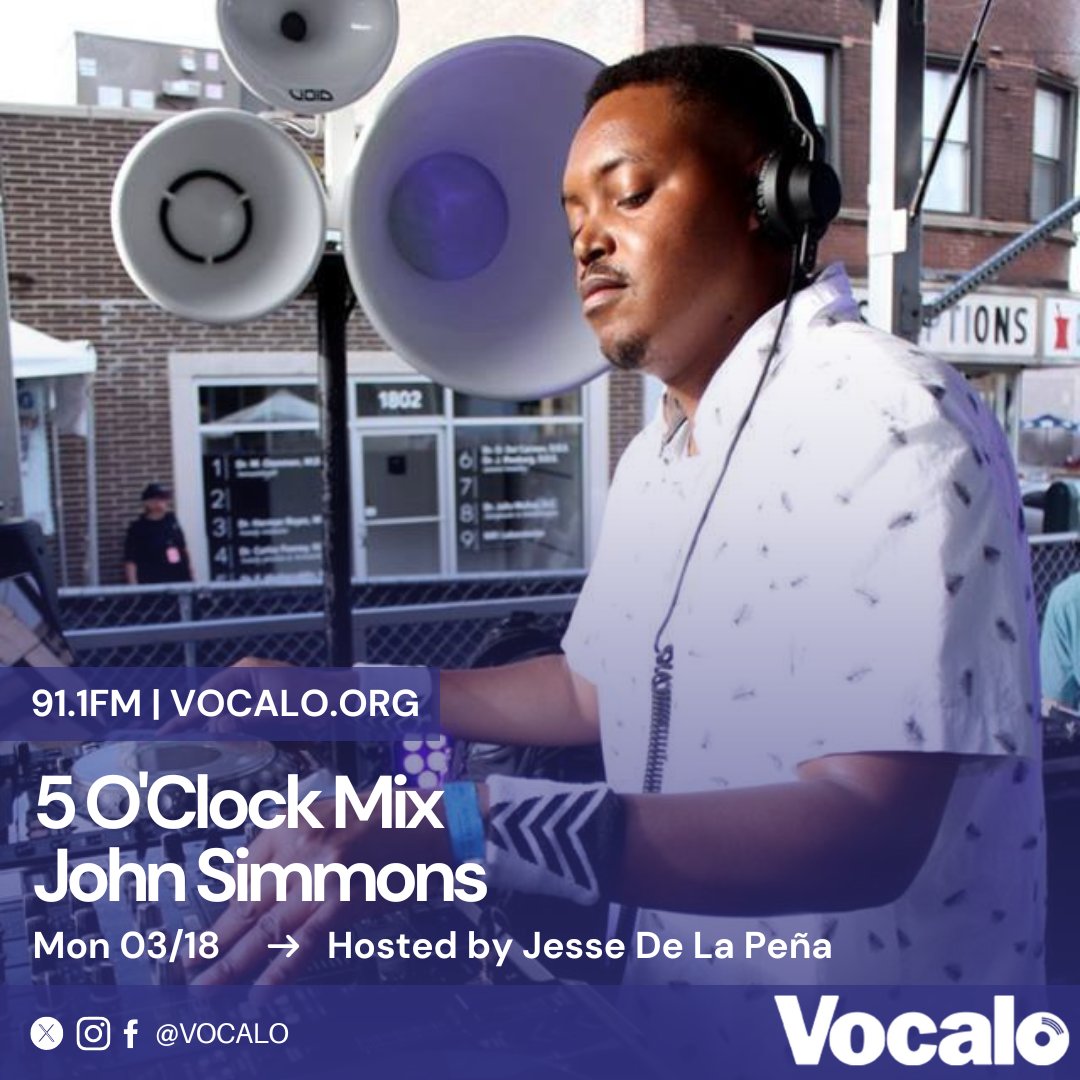 Tune in to tonight's 5 O'Clock Mix to hear @djjohnsimmons spinning a 🔥 mix! Hosted by @jessedelapena from 5pm to 6pm on 91.1 FM 📻 Vocalo.org/player