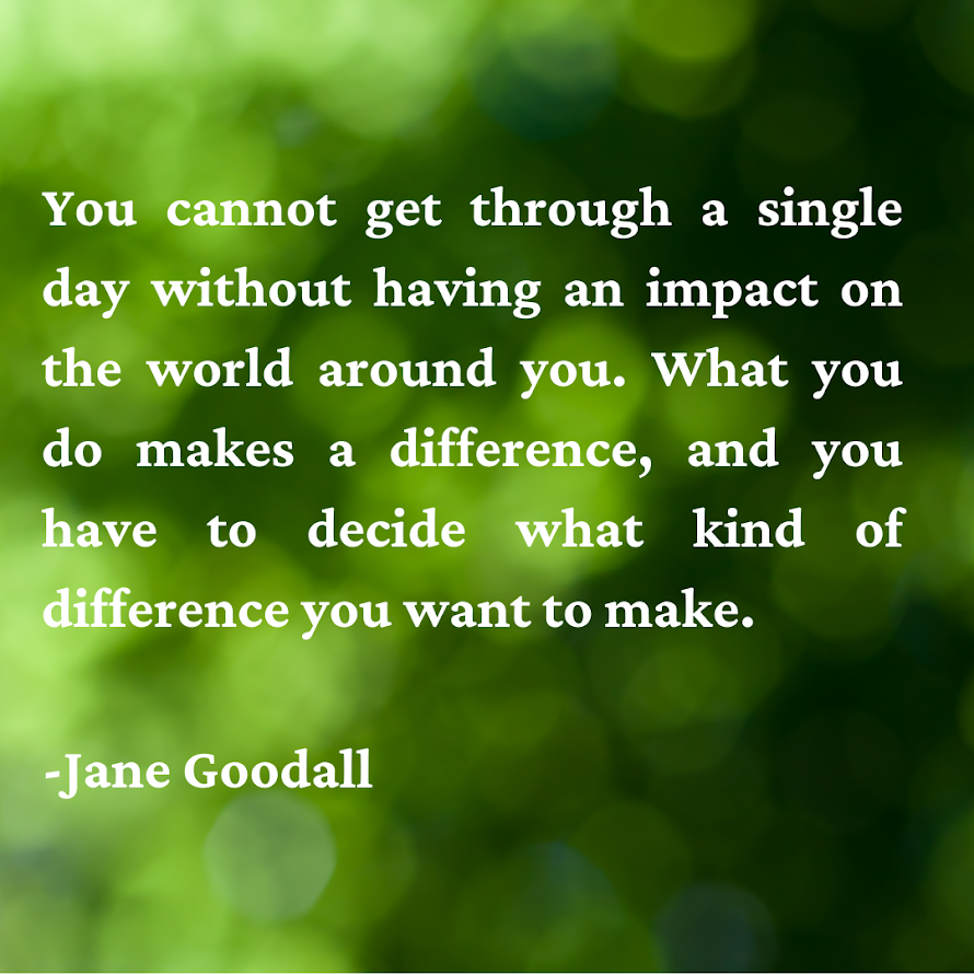 'You cannot get through a single day without having an impact on the world around you. What you do makes a difference, and you have to decide what kind of difference you want to make' Jane Goodall #Nurses4PlanetaryHealth #ClimateChangeAction #BeTheChange #SustainableLiving