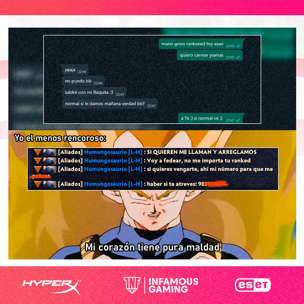 Sin rencores ni resentimientos 🥹🙂
#HyperXfamily #FollowyourINFstincts #JuegaLivianoCompiteSeguro #Dota2