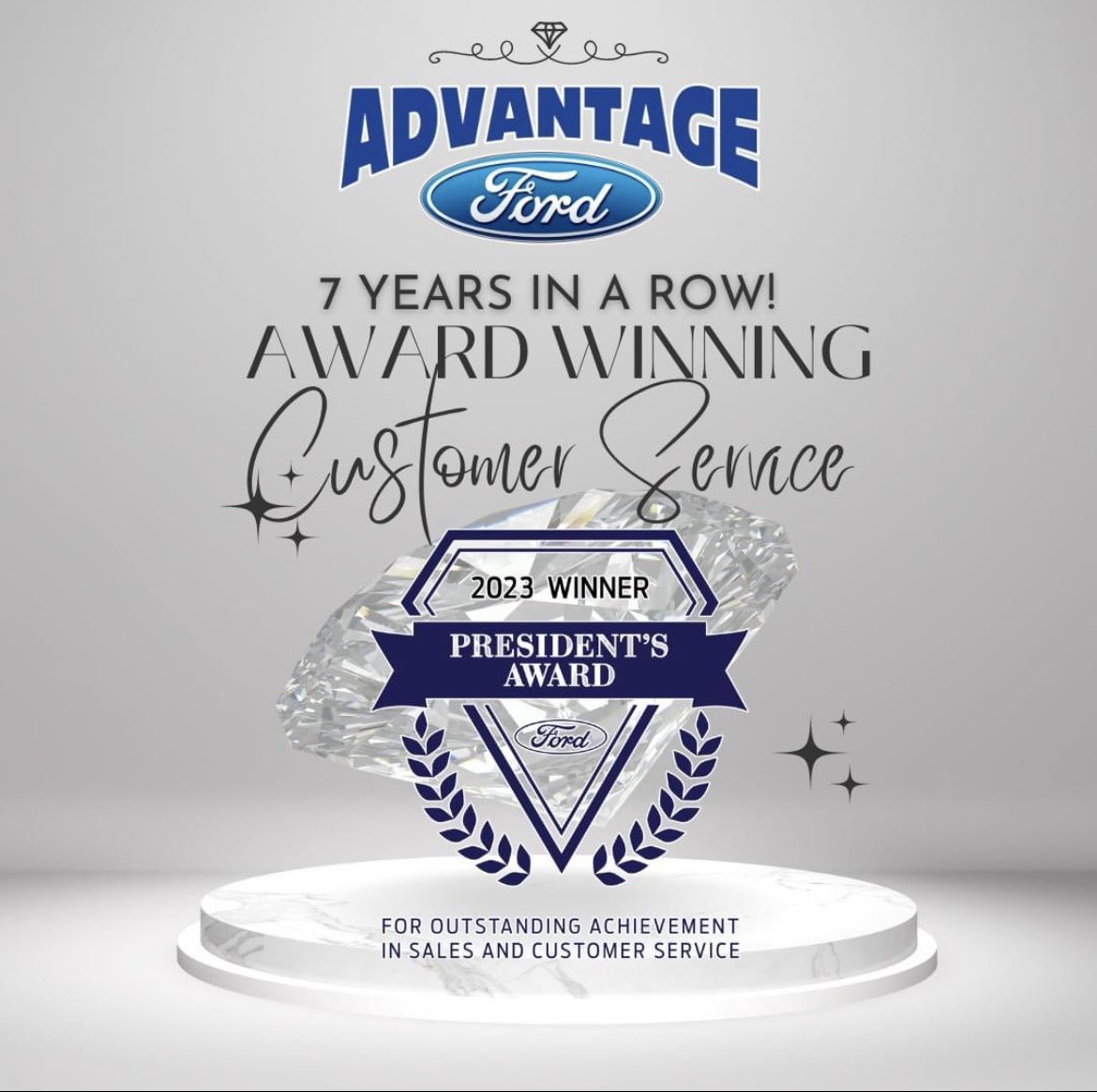 We are thrilled to share a moment of immense pride with our Advantage Ford family! For the 7th year in a row, we've been honored with the prestigious Diamond Club Presidents Award for exceptional customer service.💎