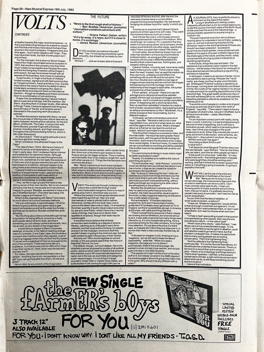 Cabaret Voltaire, interviewed by Andy Gill. Pics by Anton Corbijn. New Musical Express, 16 July 1983.