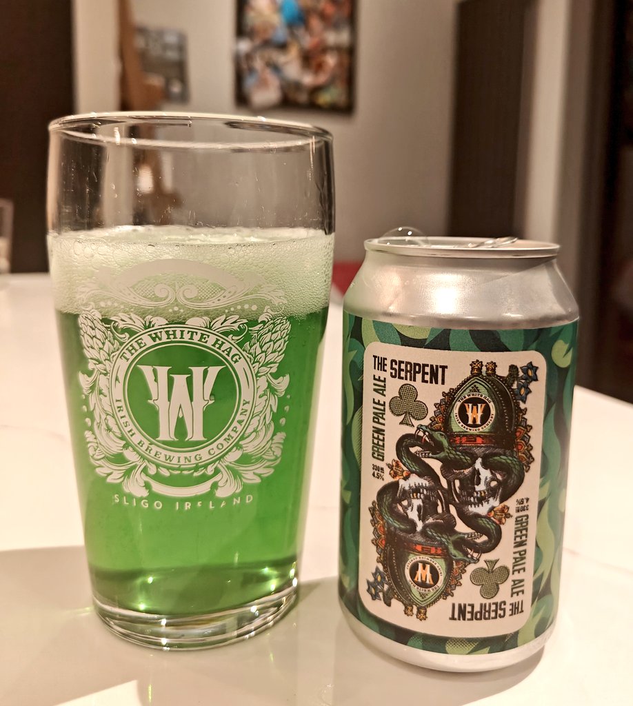 Now that my working week is over, time for a beer, and I love a good gimmick so, Name: The Serpant Brewer: @TheWhiteHag ABV: 4.5% Score: 7/10 this is a decent beer, I was expecting it to be very sweet but it's not, if you're up for a green IPA well this is the only one for you.😂