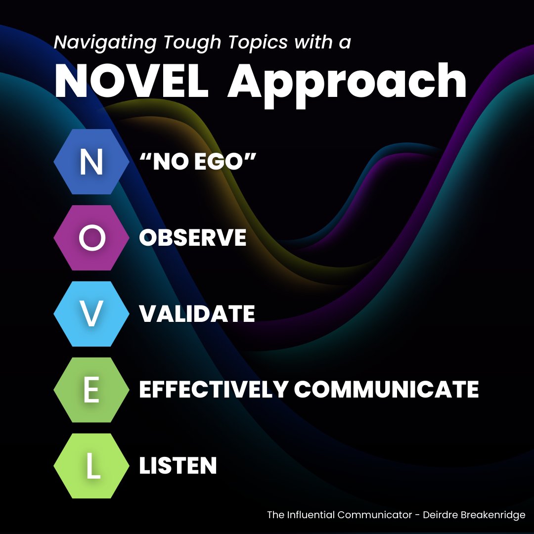 Searching for a fresh approach to enhance your communication during difficult interactions? In my newsletter, I taught a NOVEL Approach to help you maintain your composure and steer yourself toward becoming an Influential Communicator ➡️Read it here: bit.ly/3D5leW9