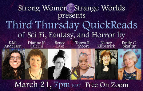 Happening this Thursday!

6 authors, 8 minutes each - come find your next favorite #speculativefiction read by #womenauthors and #nonbinaryauthors with us!  #sciencefiction, #Fantasy, #Horror **FREE on Zoom**

Register at the link below and see you soon! 
tinyurl.com/m5n37k5n
