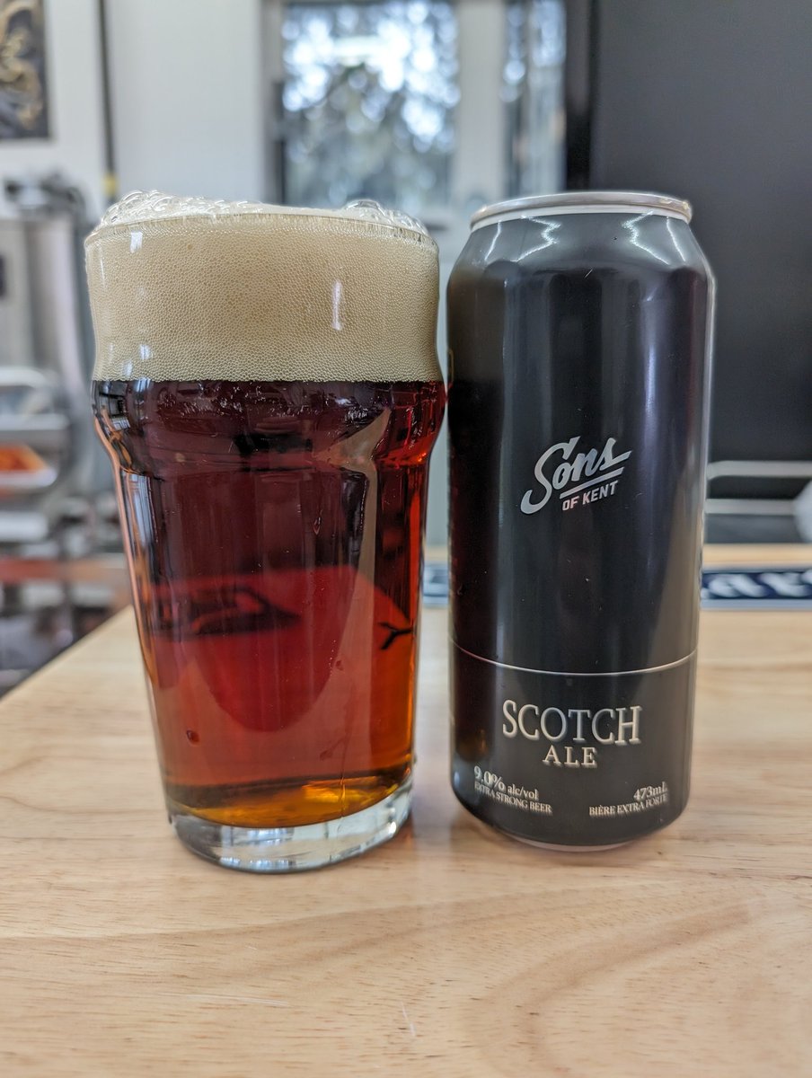 Nothing says ' I survived Monday' like a 9% beer. Having a @sonsofkent Scotch ale. Wonderful color on this malt bomb of a beer. Boozy, caramel, toffee, a hint of oak, a nice balanced medium finish.