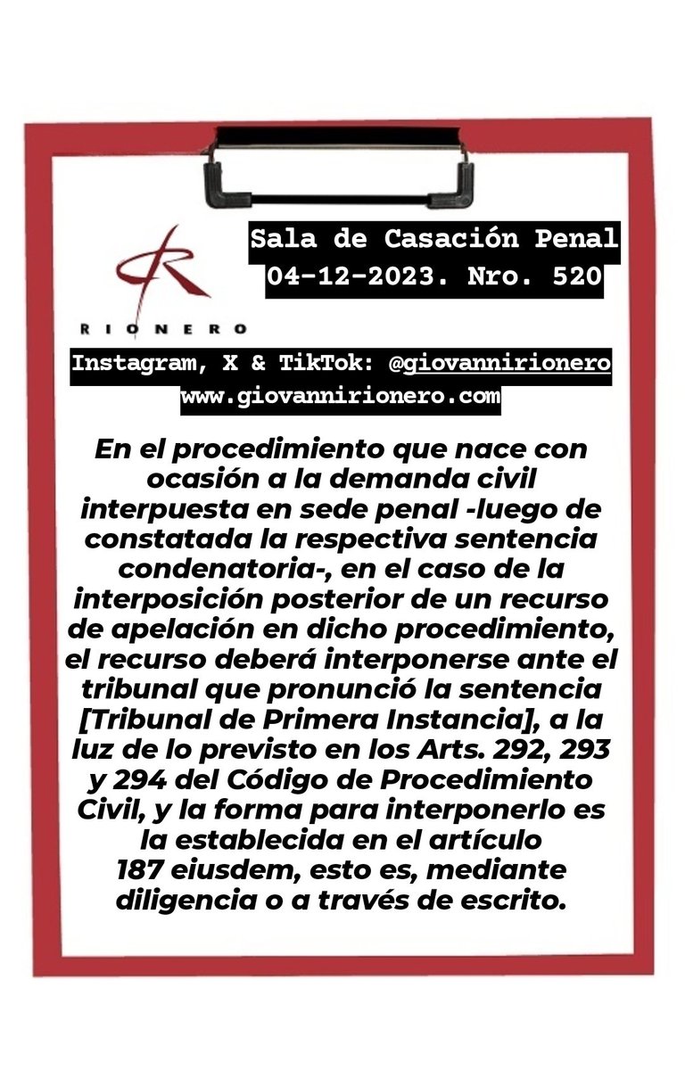 #AcciónCivil El recurso de apelación interpuesto en el procedimiento especial para la reparación de daños y perjuicios derivados de la comisión de delitos, se tramitará en función de las normas previstas en el Código de Procedimiento Civil.