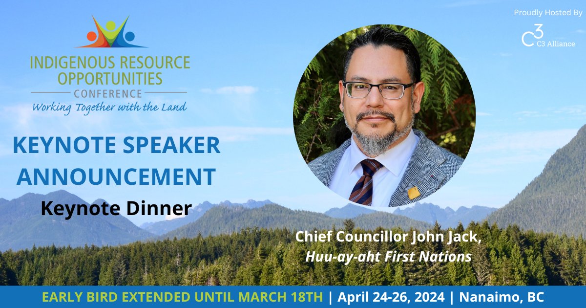 We are honoured to announce Chief Councillor John Jack of the Huu-ay-aht First Nations, as our distinguished keynote speaker at #IROC2024, this April 25th. @Garacaius Act now! Early bird registration closes tonight, register today! Register here: bciroc.ca/registration/