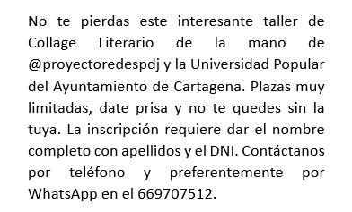 avvpsa's tweet photo. Taller de Collage Literario
.
.
.
#poligonosantaana #construyendobarrio #avvpoligonosantaana #clubmayoresmayorazgo #proyectoredespdj #UPOUT #universidadpopular #aytocartagena https://t.co/ejzCbhlHGu