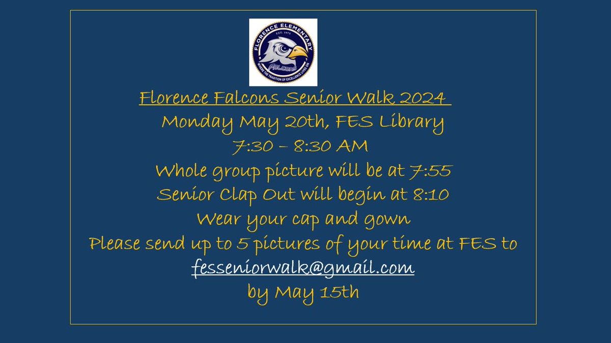 ⁦We would love to see all@of our former Florence Falcons for our Class of 2024 Senior Walk! 🎓🎓⁦<a href="/FESfalcons/">Florence Elementary</a>⁩ ⁦<a href="/KHSIndianNation/">Keller High School</a>⁩ ⁦<a href="/KISDCounseling/">KellerISDCounseling</a>⁩ ⁦<a href="/KellerISD/">Keller Schools</a>⁩