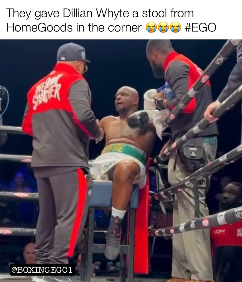 Boxingego's tweet photo. #EGOMemes - Ireland 🇮🇪 MUST BE STOPPED! They gave Dillian Whyte a Maf*ckin Stool from HomeGoods in the corner for his comeback fight after failing a PED test 😭😂😩😩😩 #stoolie #stoolpigeon #stool #homegoods #marshalls #ross #biglots #boxingego https://t.co/6bSxbvWW1v