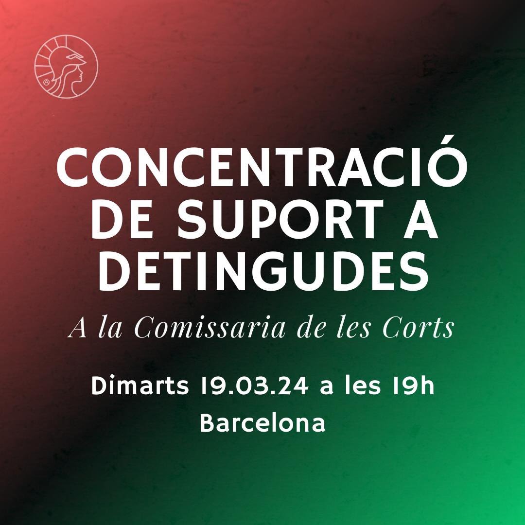 proucomplicitat's tweet photo. ‼️ Demà serem a les 19h davant de la Comissaria de les Corts. 

📢 El #7F milers de persones vam sortir al carrer sota la demanda del poble palestí: si no s'aturava el genocidi a la Franja de Gaza, nosaltres aturàvem el món. 

Tot el nostre suport a les 8 persones detingudes. https://t.co/ilO0f7Prnb