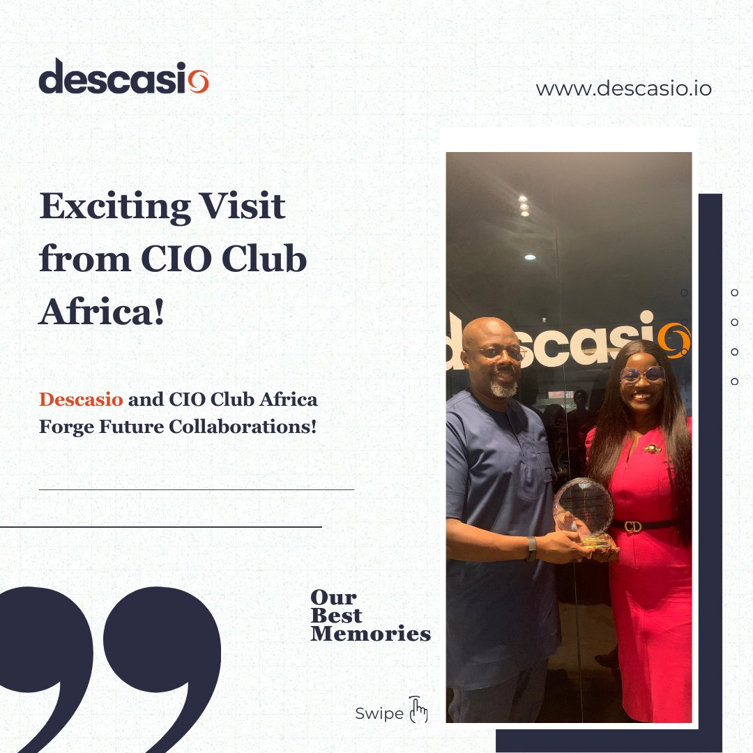 Descasiofficial's tweet image. We were thrilled to welcome esteemed guests from the CIO Club Africa to our DescasioDescasio headquarters!

With Descasio&apos;s unparalleled expertise in tech and IT solutions and the esteemed legacy of The CIO Club Africa, the synergy is undeniable! 

#Descasio #CIOClubAfrica