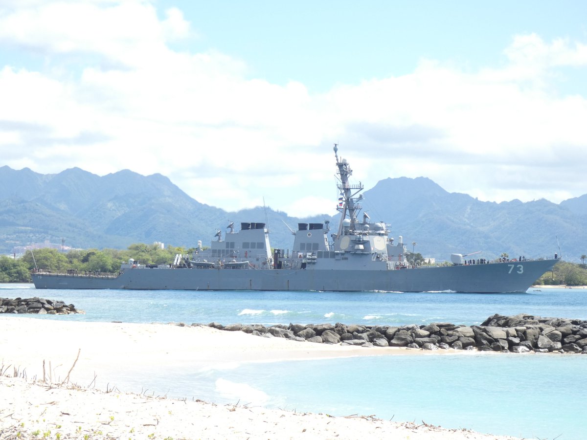 USS Decatur (DDG 73) Arleigh Burke-class Flight II guided missile destroyer leaving Pearl Harbor - March 18, 2024.  Previously misidentified as CG 73 due to excessive Guinness consumption yesterday.  #ussdecatur #ddg73