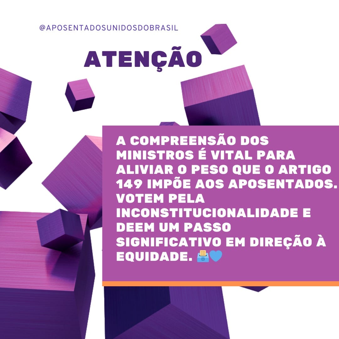 <a href="/VillasEstther/">Esther 🚩</a> <a href="/nunesmarquesk/">Kassio Nunes Marques</a> <a href="/MinAMendonca/">André Mendonça</a> <a href="/Cristianozaninm/">Cristiano Zanin Martins</a> <a href="/FlavioDino/">Flávio Dino 🇧🇷</a> "Ministros, considerem o sofrimento dos aposentados. Votem contra o art. 149 EC103/19.  @nunesmarquesK
<a href="/MinAMendonca/">André Mendonça</a>
<a href="/Cristianozaninm/">Cristiano Zanin Martins</a>
<a href="/FlavioDino/">Flávio Dino 🇧🇷</a>
Parem Confisco
👇
#AposentadosEmpobrecidos"
Ffuoh