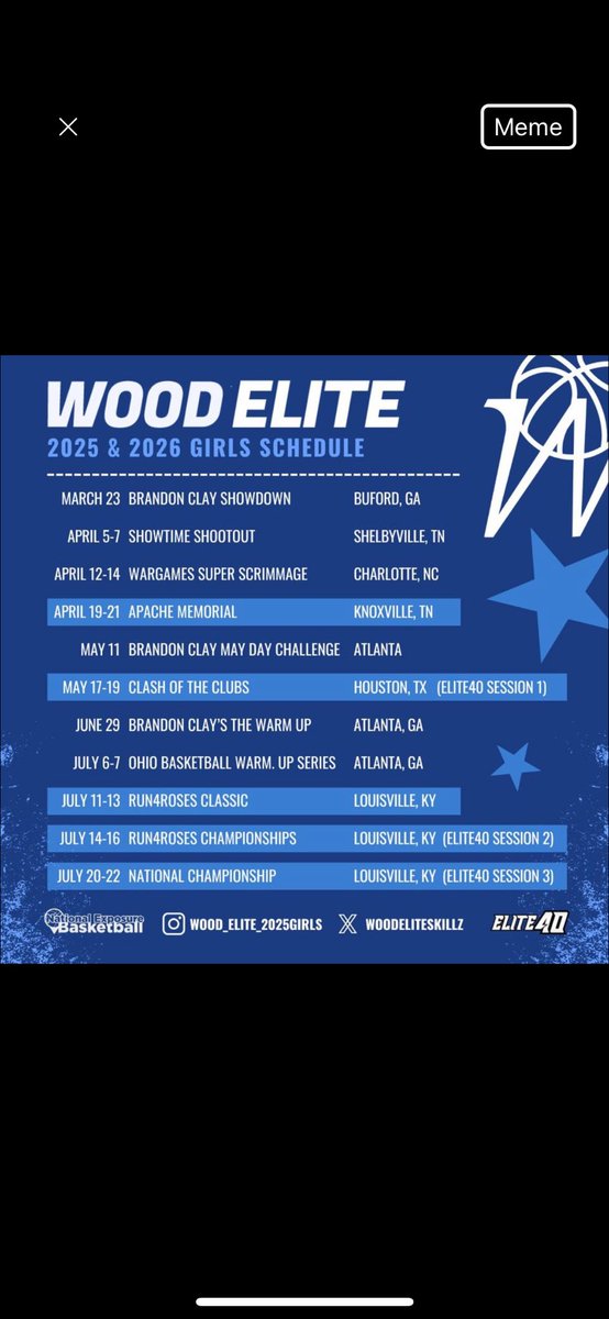 Our 2024 tournament schedule, come check us out on the @Elite40League circuit. @CreekviewWBB @CoachHerrick @MarcyCamp9