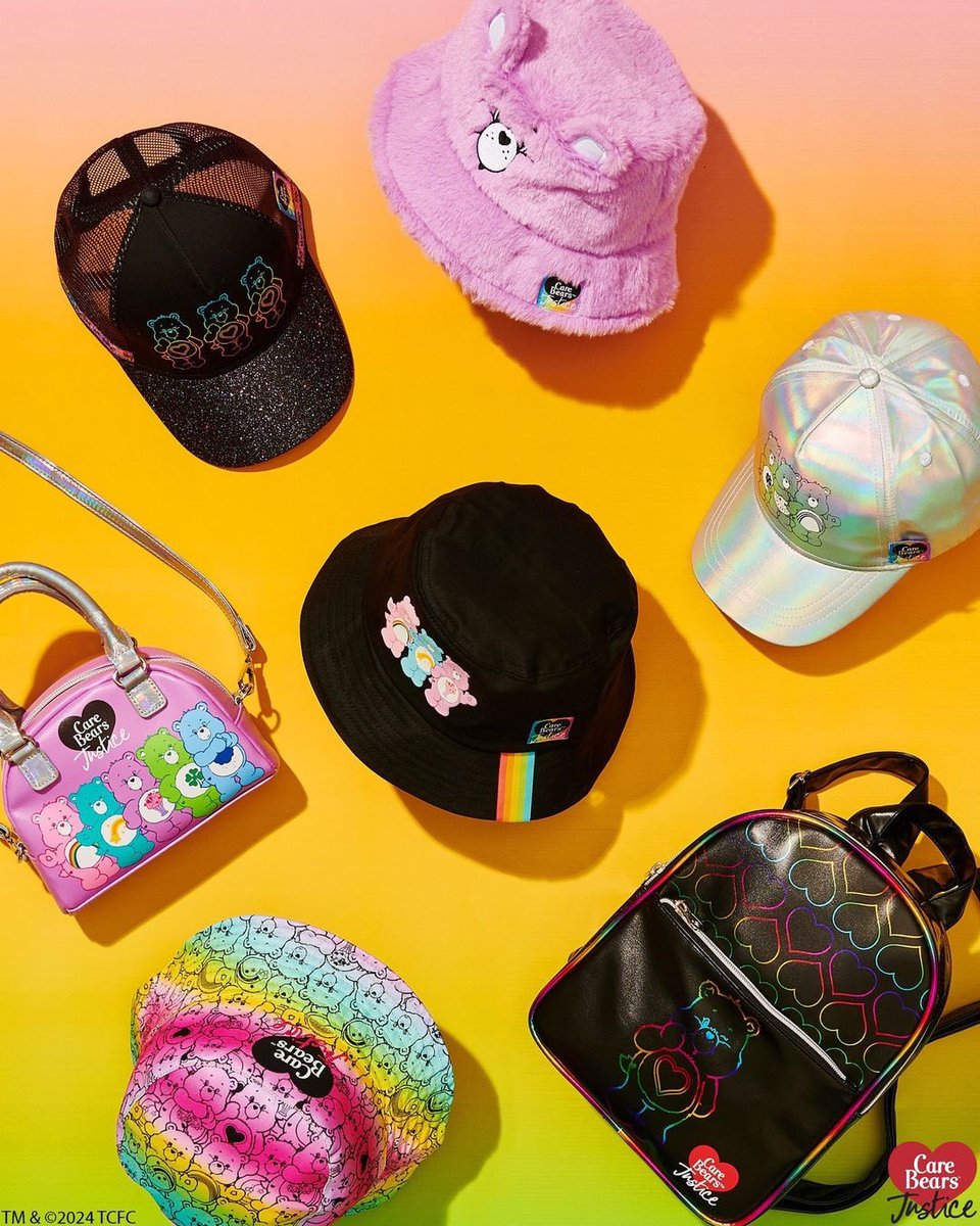 Share the love with Care Bears accessories from the #carebearsxjustice collection available exclusively at @walmart! Add a touch of fun to every outfit with colorful hats and fun bags with holographic details! ✨