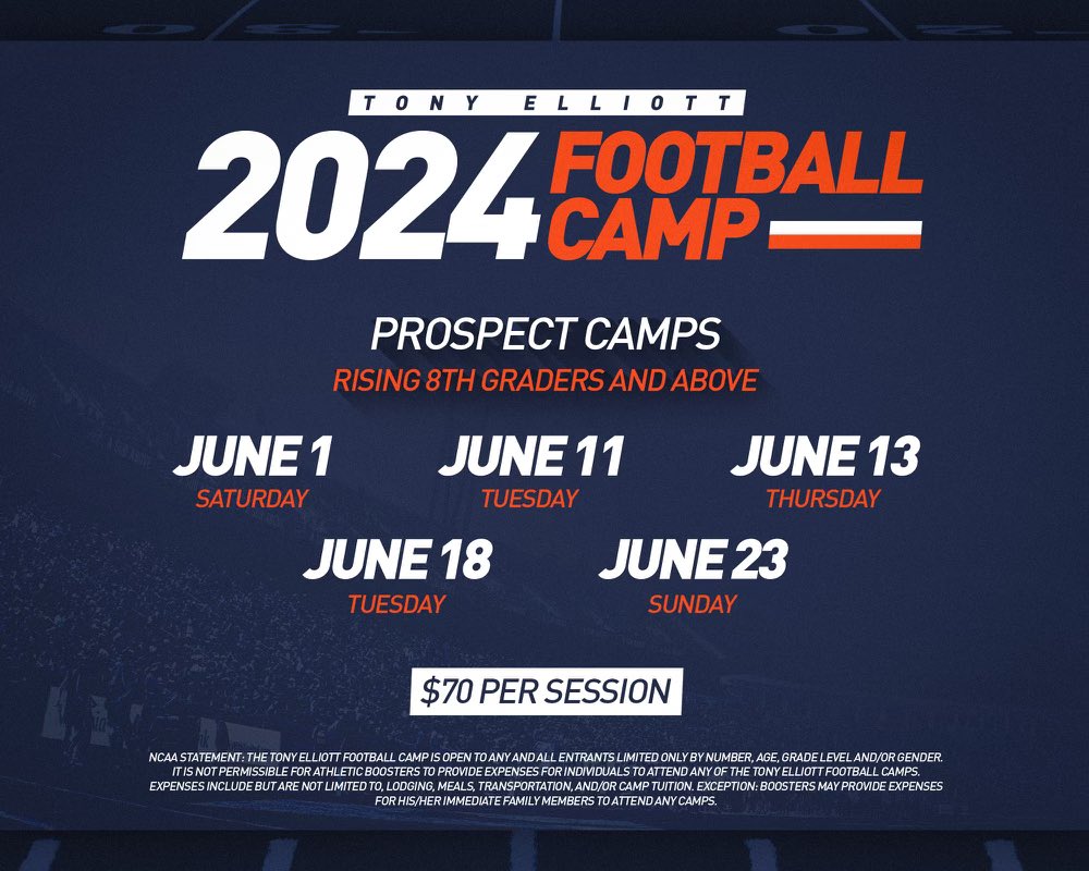 Camp website is now live‼️ Sign up through this link⬇️⬇️ 🔗 tonyelliottfootballcamp.totalcamps.com/About%20Us #UVAStrong | #GoHoos⚔️