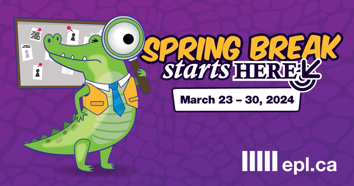 EPLdotCA's tweet image. Searching for your next great read? Our Spring Break book lists for Grades K-3 and 4-6 are here to save the day!🌟

Get ready for a week of sleuthing and spy adventures at your local branch. Don't miss out: bit.ly/3Swy5Yi 
#SpringBreakReading #AdventureAwaits #LibraryFun