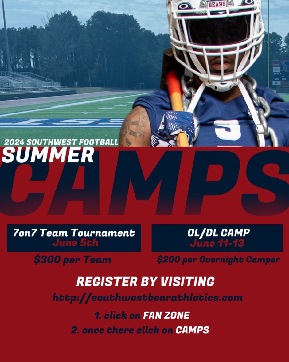 Coaches contact me to register for our 7 on 7 tournament. 🐻🔴🔵