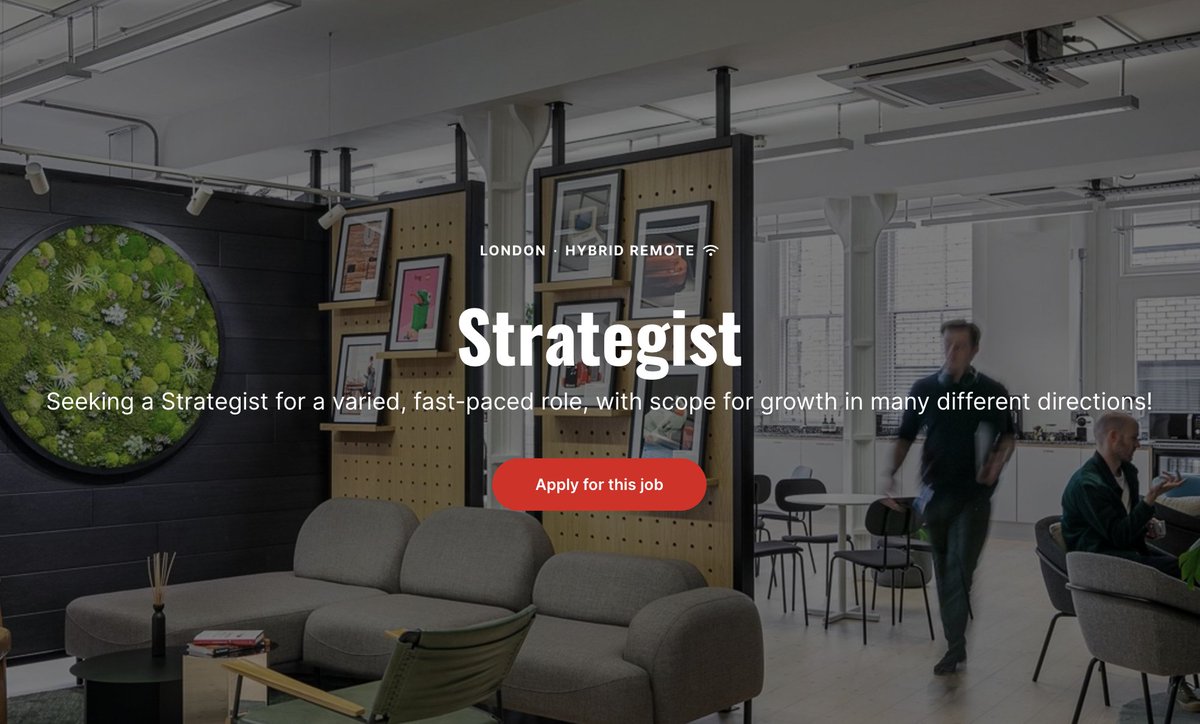 📣 Another Opportunity! 📣

We're looking for a strategist to join our growing team. 🚀

You’ll contribute to the creative strategy for projects and pitches ensuring the work we create changes behaviour for the better. 

Read more and apply here:
careers.23red.com/jobs/3729543-s…