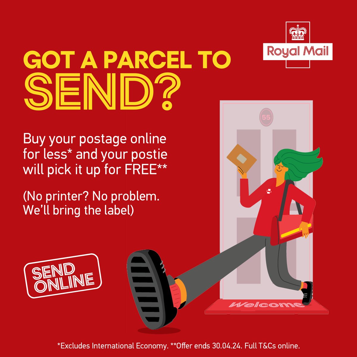 Got a parcel to send? It costs less* to buy your postage online. We'll even come and collect it from you for FREE** Buy postage and book a collection at: ms.spr.ly/6019cm1j5 * vs over-the-counter, excluding International Economy. ** offer ends 30/04/24